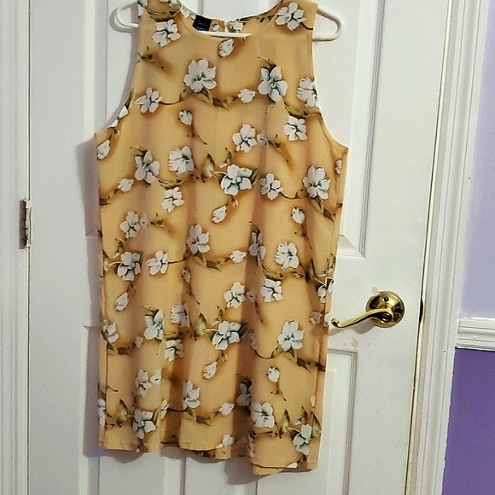 Daily Wear 90s Retro Peach Floral Sleeveless Shift Mini Dress M